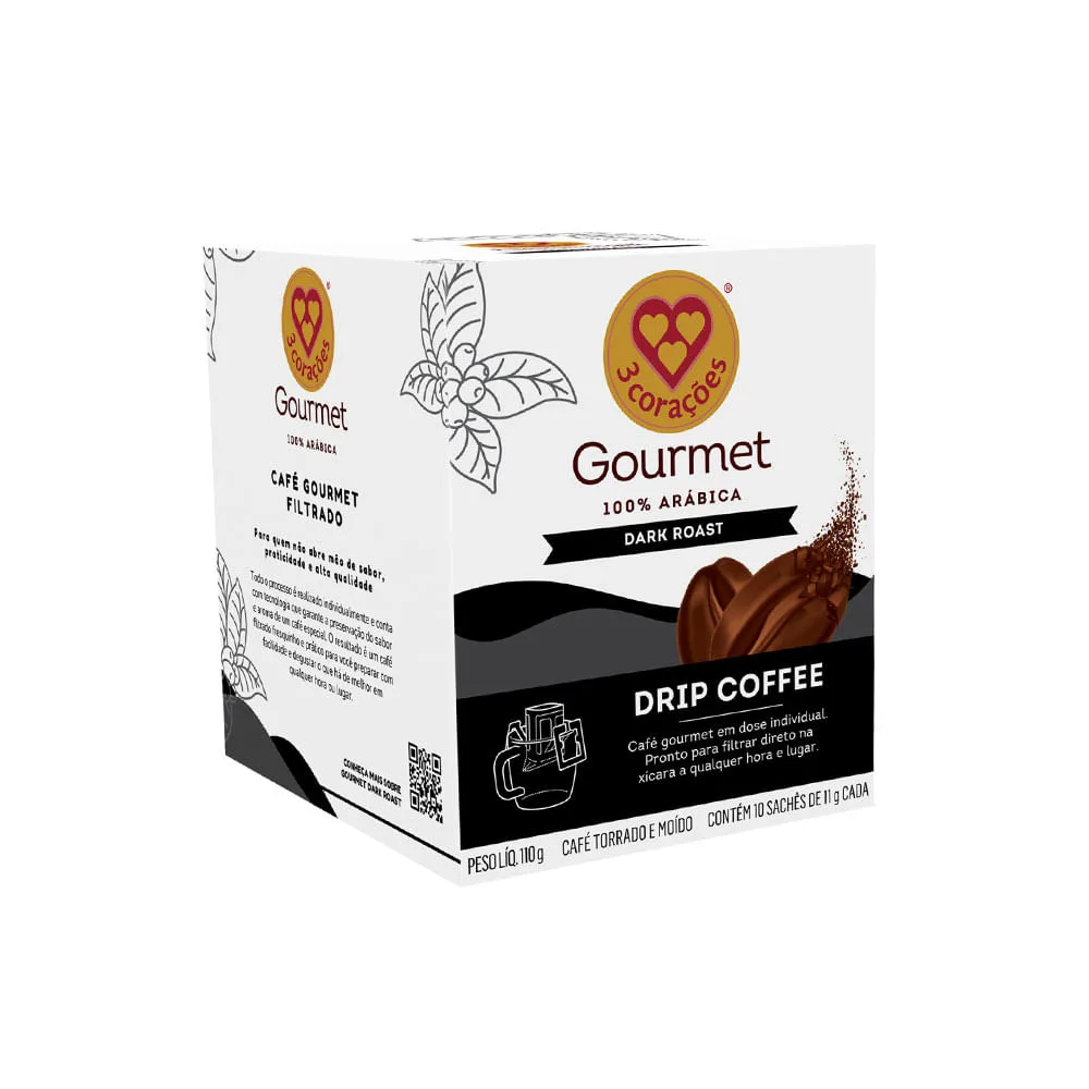 Café 3 Corações Dark Roast Drip Coffee 10 unidades - Imagem 1